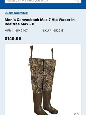 Men's Canvasback Max 7 Hip Wader in Realtree Max - Brown Camo, Size 8